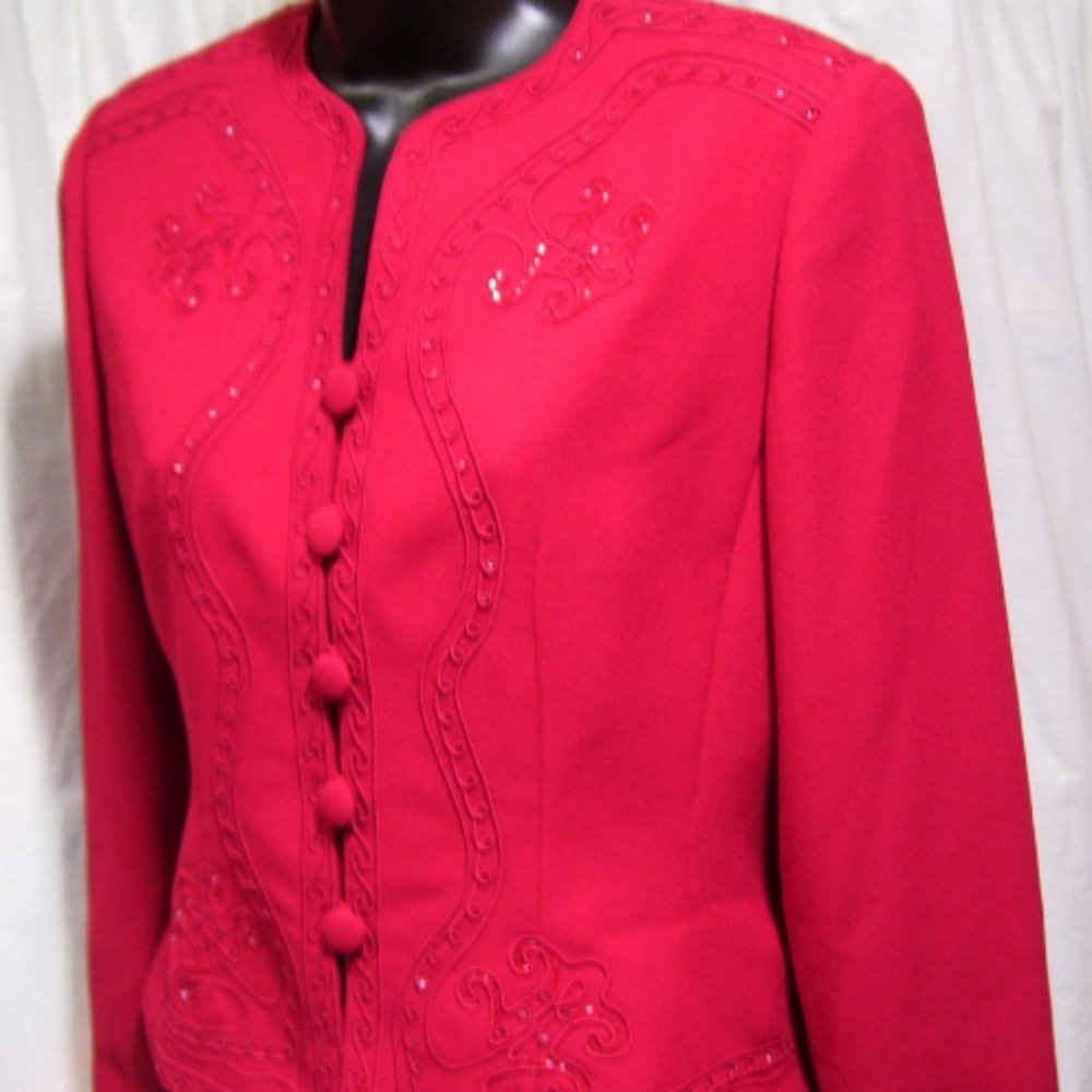 Adrianna Papell Jacket Skirt Suit Red  Size 6 Petite NWOT